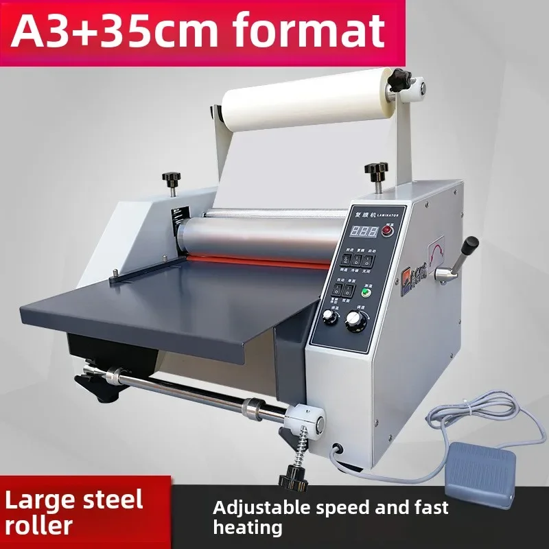 Laminating machine 350 steel roller large A3 high speed hot and cold laminating film automatic