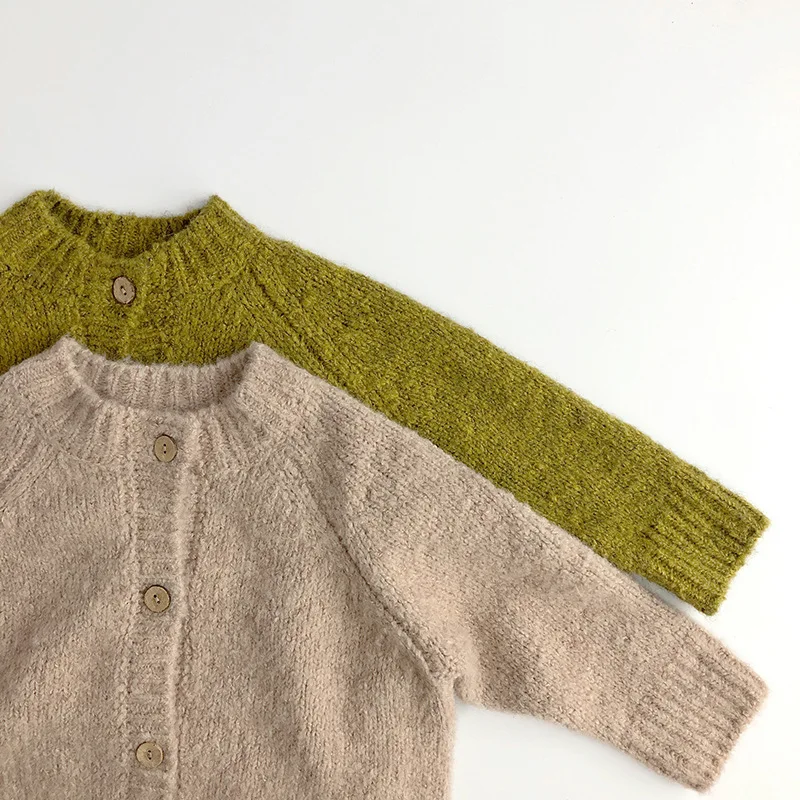 Autumn New Children Long Sleeve Knit Coat Solid Baby Girl Thick Warm Sweater Cardigan Kids Boys Knitted Jacket Toddler Clothes