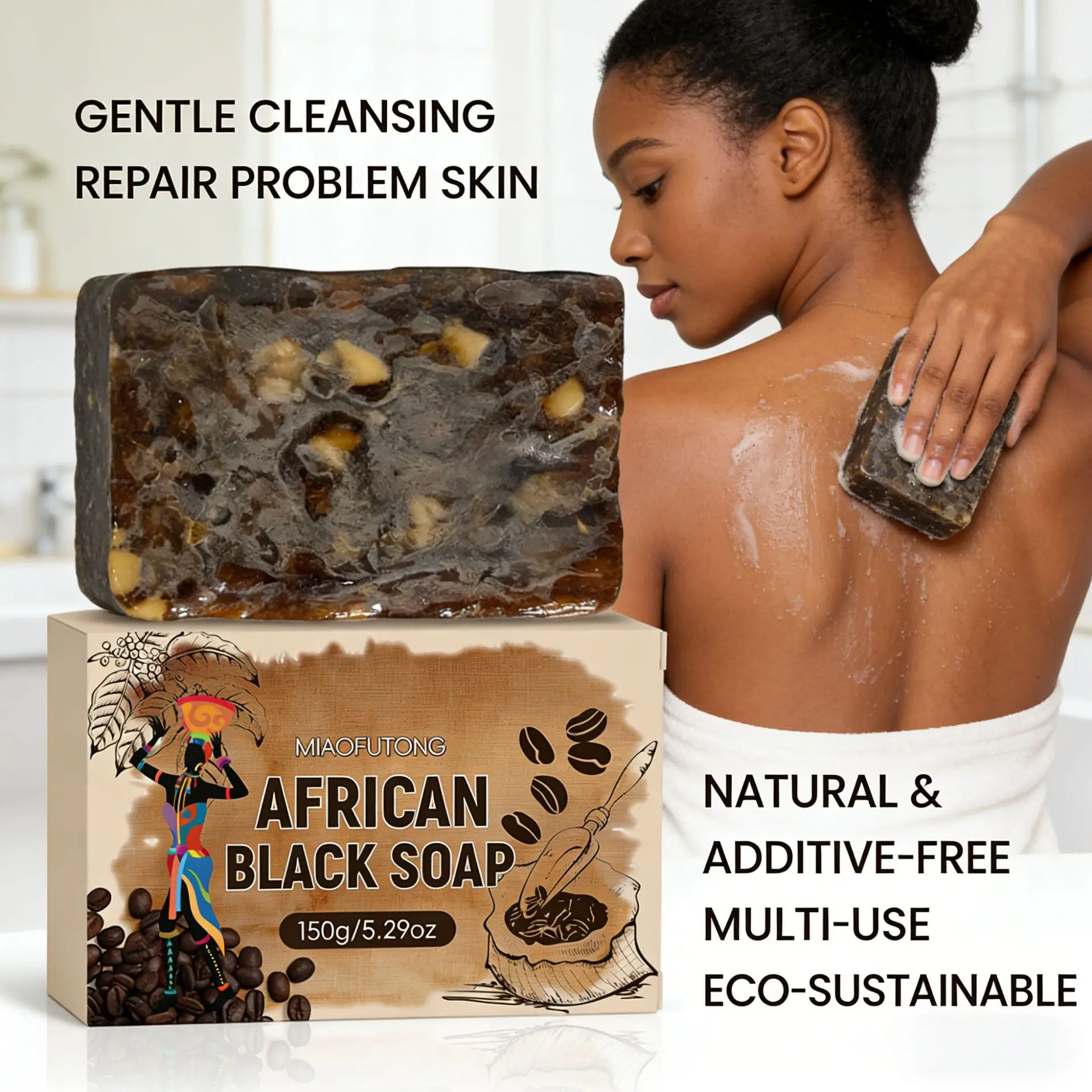 African Black Soap 150g Shea Butter Essential Oil Handmade Soap Cleansing Bath Gentle Deep Cleansing Improve acne Skin Skincare