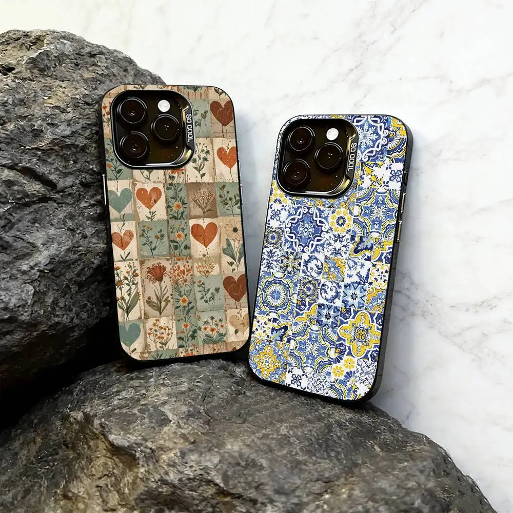 

Moroccan tiles Phone Case For iPhone 17,16,15,14,13,12,11 Plus,Pro Max,XS,Colored Silver Plated Inside Cover