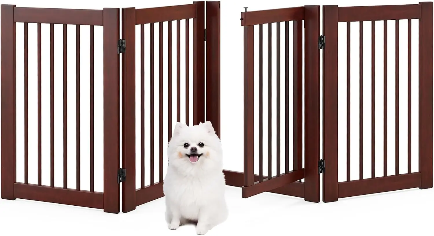 30''H × 80''W Wooden Pet Gate with Walk Through Door, Foldable Freestanding 4 Panels Pet Safety Fence Extra Wide