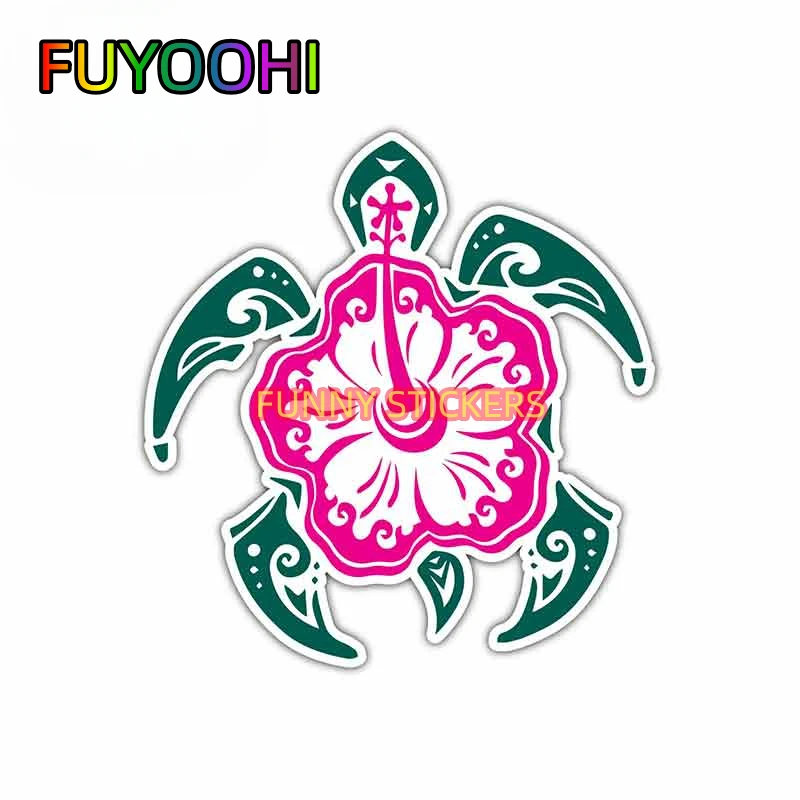 FUYOOHI Sea Turtle Hibiscus Hawaii Cartoon Car Stickers Helmet Motorcycle Sunscreen Vinyl JDM Accessories