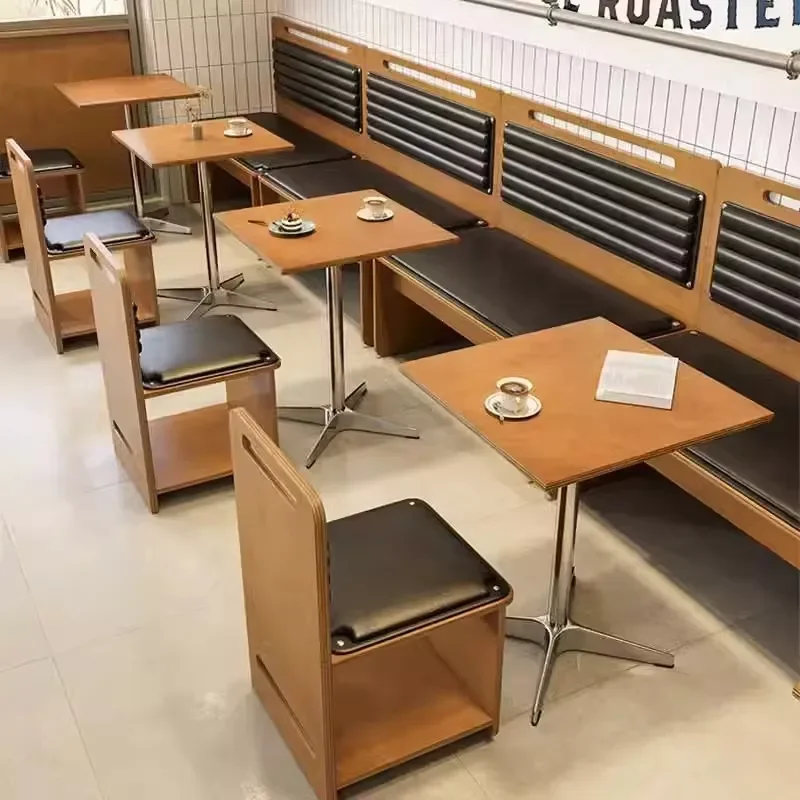 Modern Solid Wood Dining Table with Card Seat and 2 Sofas for Korean Cafe Milk Tea Shop Commercial Restaurant Furniture