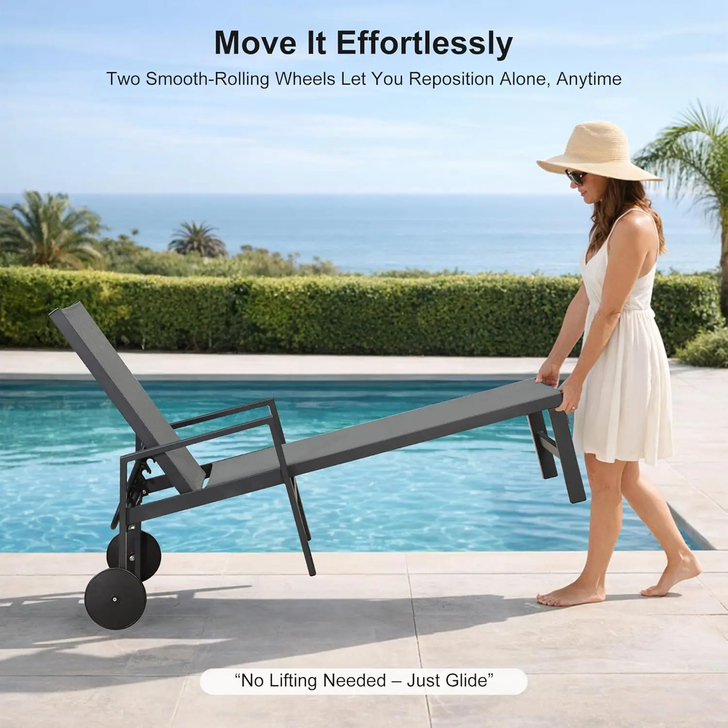 2 Pieces Outdoor Chaise Lounge Aluminum Patio Lounge Chair with Wheels and Armrests Outdoor Lounge Recliner Chair, Customized view 3