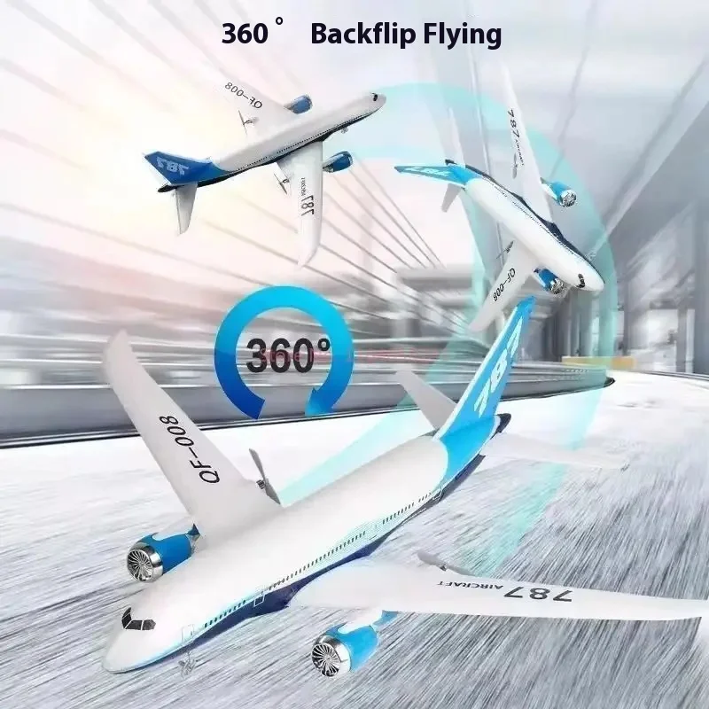 Modelo de avião de controle remoto para crianças, controle remoto elétrico, três canais, avião de asa fixa, Boeing 787, Qf008, 2.4g