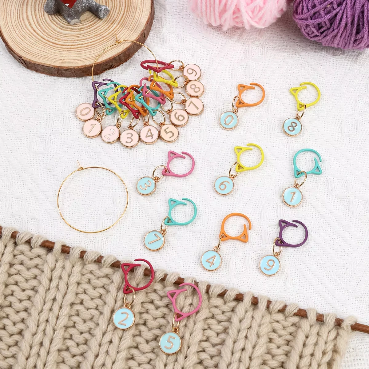 10 teile/satz Handgemachte Stricken Stich Marker Katze Ohr Clip Anzahl Häkeln Marker Ring DIY Mehrfarbige Häkeln Locking Marker