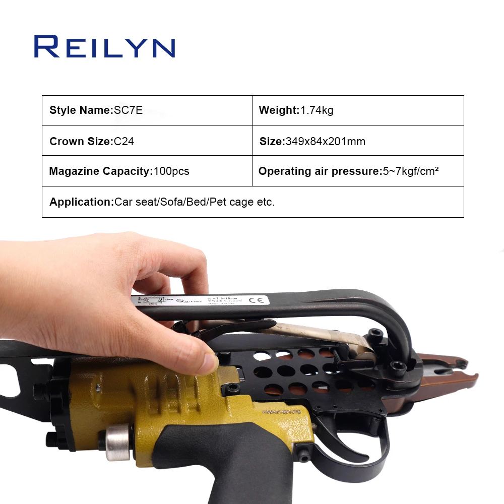 Reilyn SC7E-I2 Long Nozzle C-Type Pneumatic Nail Gun for Wire Metal Mesh And Spring Frame Bundling