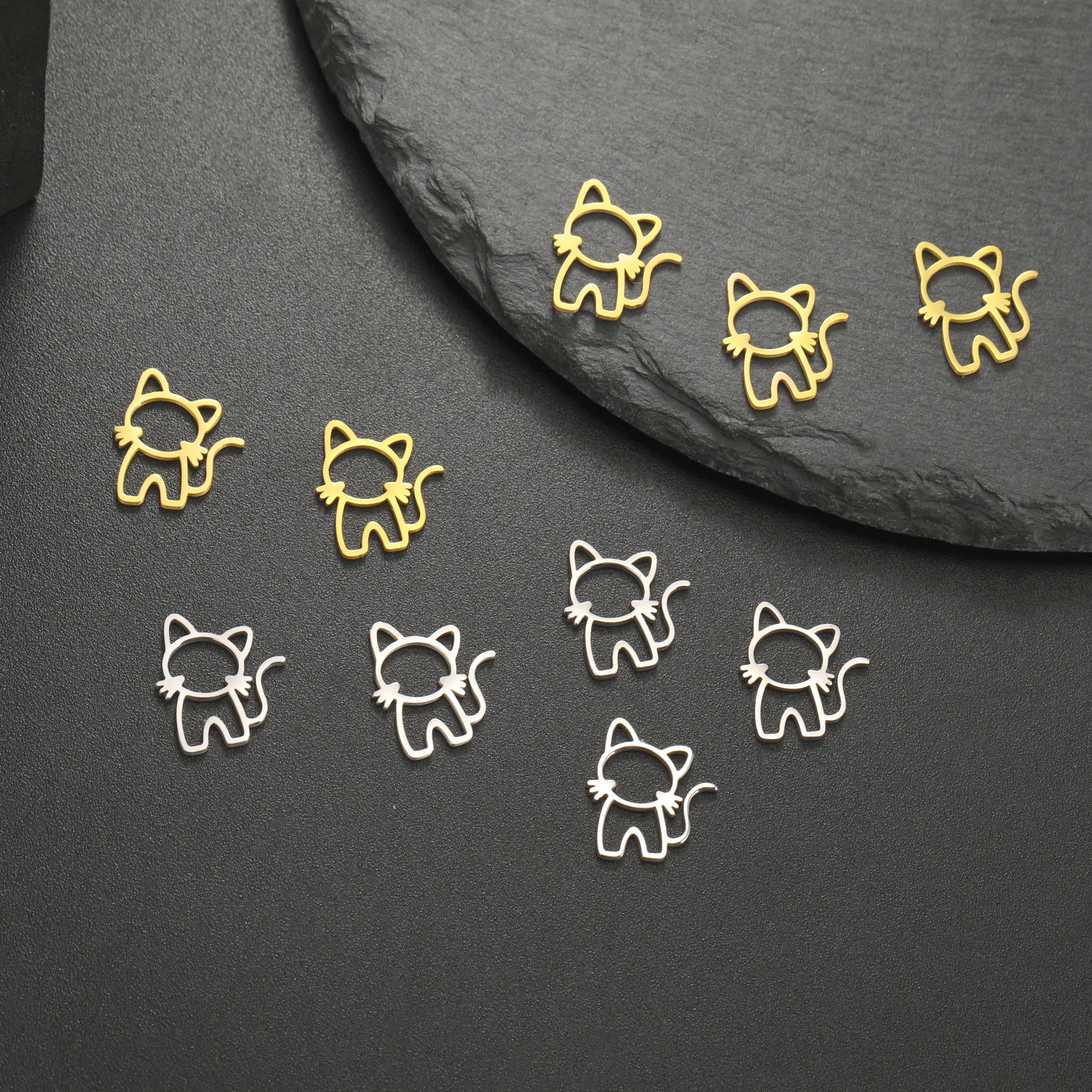 COOLTIME 5 Stück/Beutel süße Katze Edelstahl Anhänger Tier Haustier Charms für Schmuckherstellung Halskette Armbänder DIY Zubehör – Detail 5
