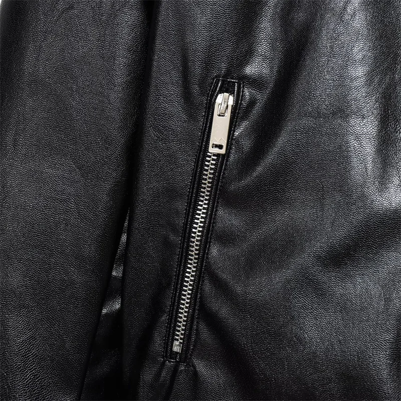Keyanketian primavera/outono nova jaqueta de couro falso feminino estilo rua gola com zíper fino preto curto blazer outerwear topo