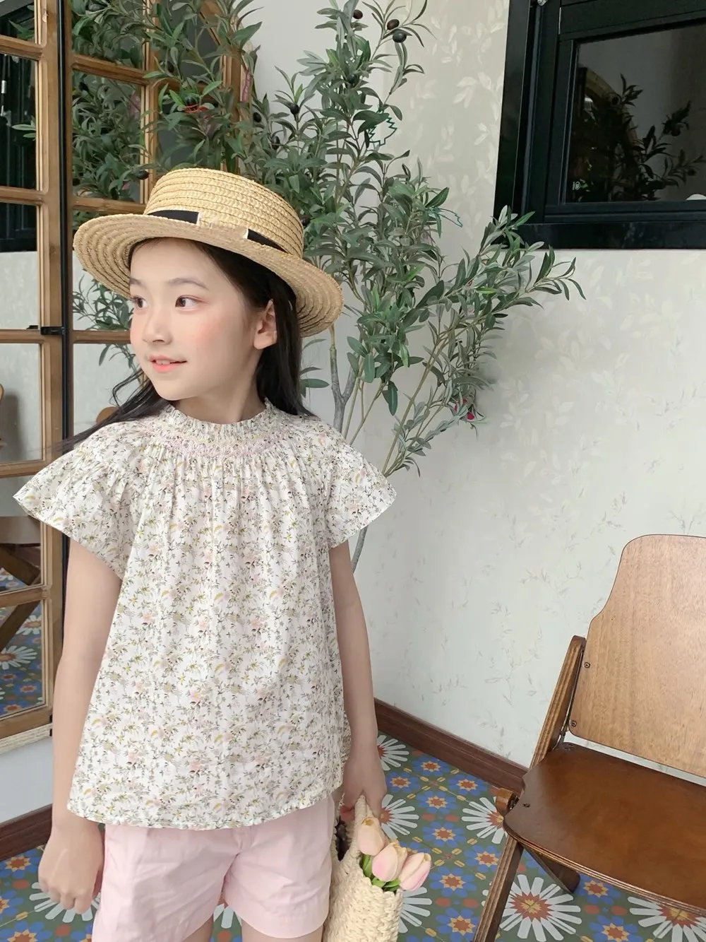 

baby girls clothes girls tops French pastoral style floral pattern printed embroidered top kids t-shirts