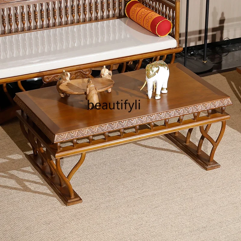 07 โซฟาห้องนั่งเล่นไม้เนื้อแข็งสไตล์เอเชียตะวันออกเฉียงใต้และโต๊ะน้ําชารวมกันเฟอร์นิเจอร์เตียง Arhat