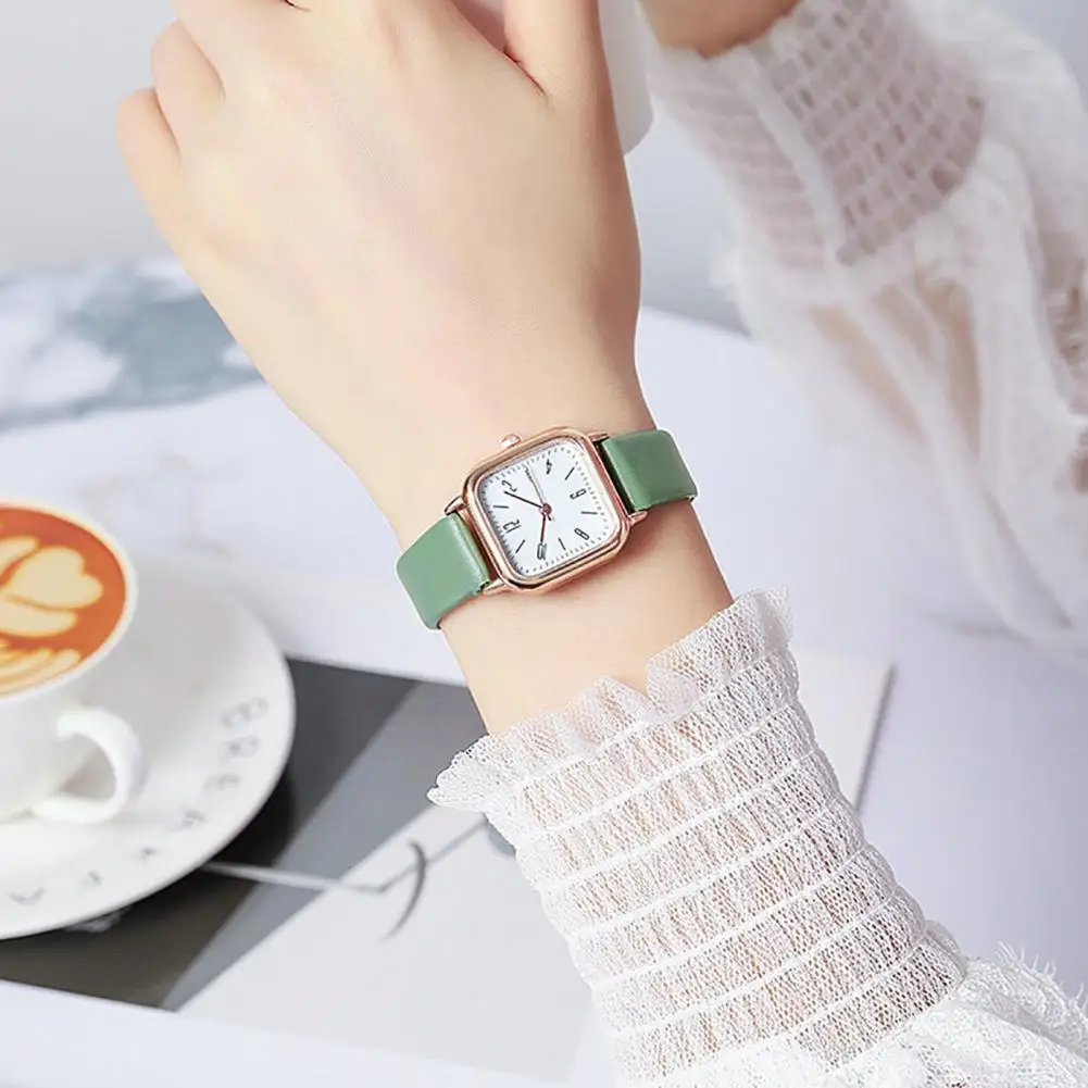 Women Watch Square Dial Adjustable Faux Leather Strap Elegant Fashion Jewelry High Accuracy Metal Dress Wrist Watch For Daily