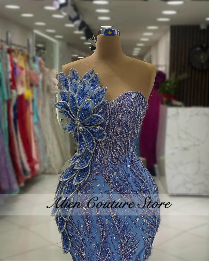 Vestidos de Noche azules de lujo, vestido de fiesta de sirena con cuentas, vestido de fiesta árabe de Dubái, vestido de segunda recepción, vestido de boda personalizado