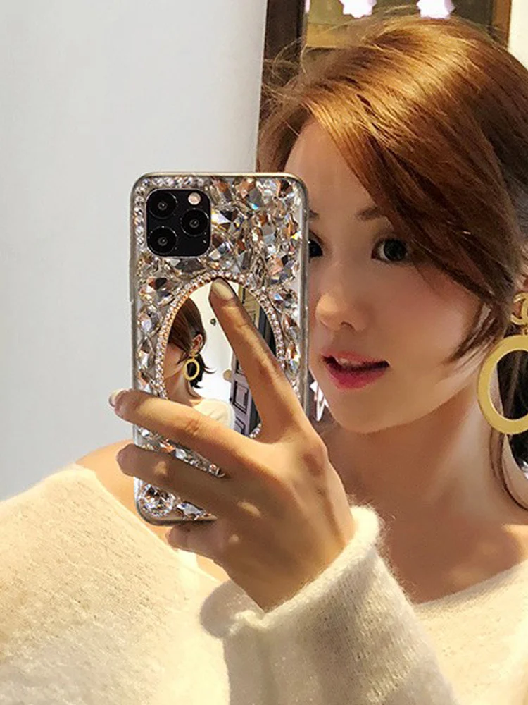 Luxury Glitter Diamond Rhinestone Phone Case For Samsung S23 S22 S21 S20 S24 Ultra Plus + Fe Note 20 9 Vanity Mirror Bling Cover