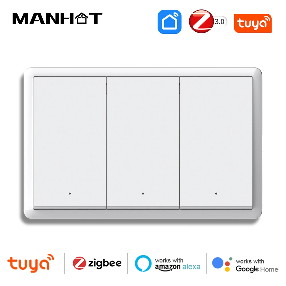 

Tuya Zigbee3.0 Wall Light Switch 1-4Gang Push Button Light Switches Smart Life US Interrupter Alexa Google Home Voice Control