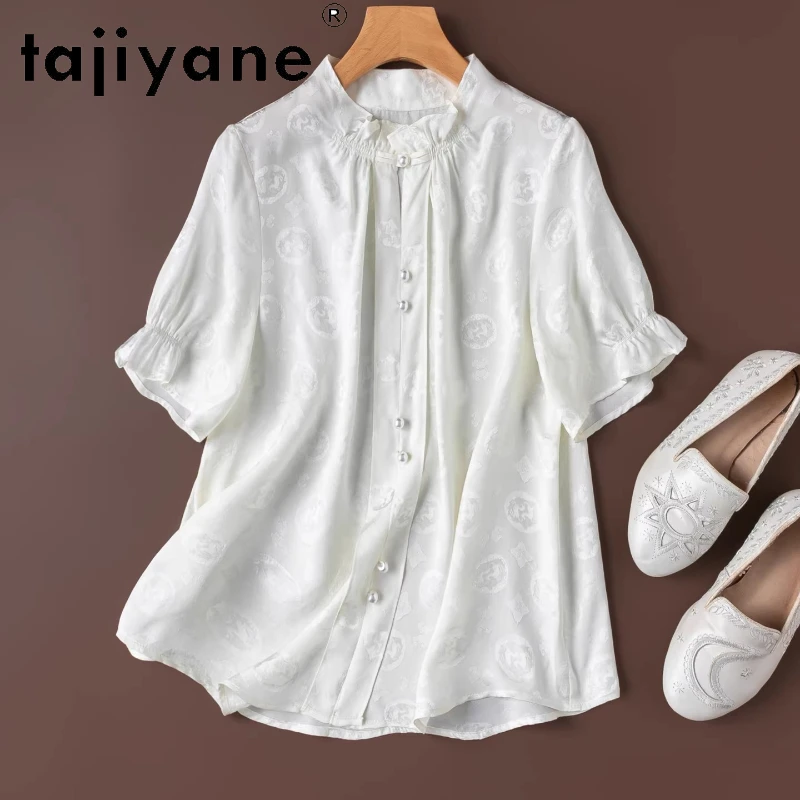 

TAJIYANE 100% Real Mulberry Silk White Shirt Women Short Sleeve Blouse Shirts Real Silk Summer Tops Woman Clothes 2026 рубашка
