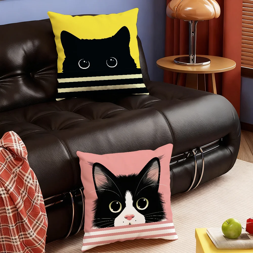 Fun Striped Color Cat Pillow Case Bedroom Sofa Living Room Backrest Decoration Square Cushion Nap Time