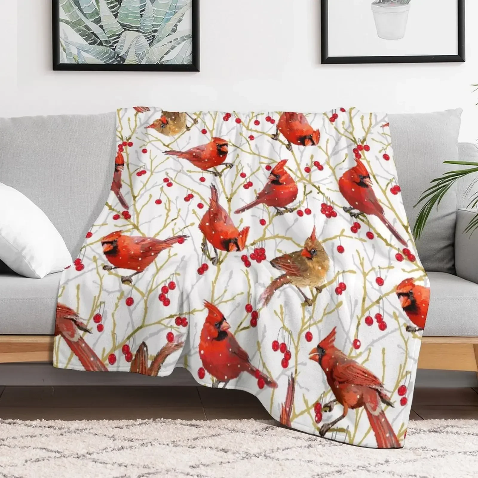 

Winter Cardinals | White Throw Blanket Fashion Sofas for babies For Decorative Sofa Blankets Luxury Thicken Heavy Blankets