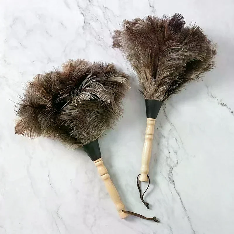 Feather Duster Wooden Handle Anti-static Dust Removal Ostrich Feather Fur Brush Home Cleaning Tools No Shed No Scratch