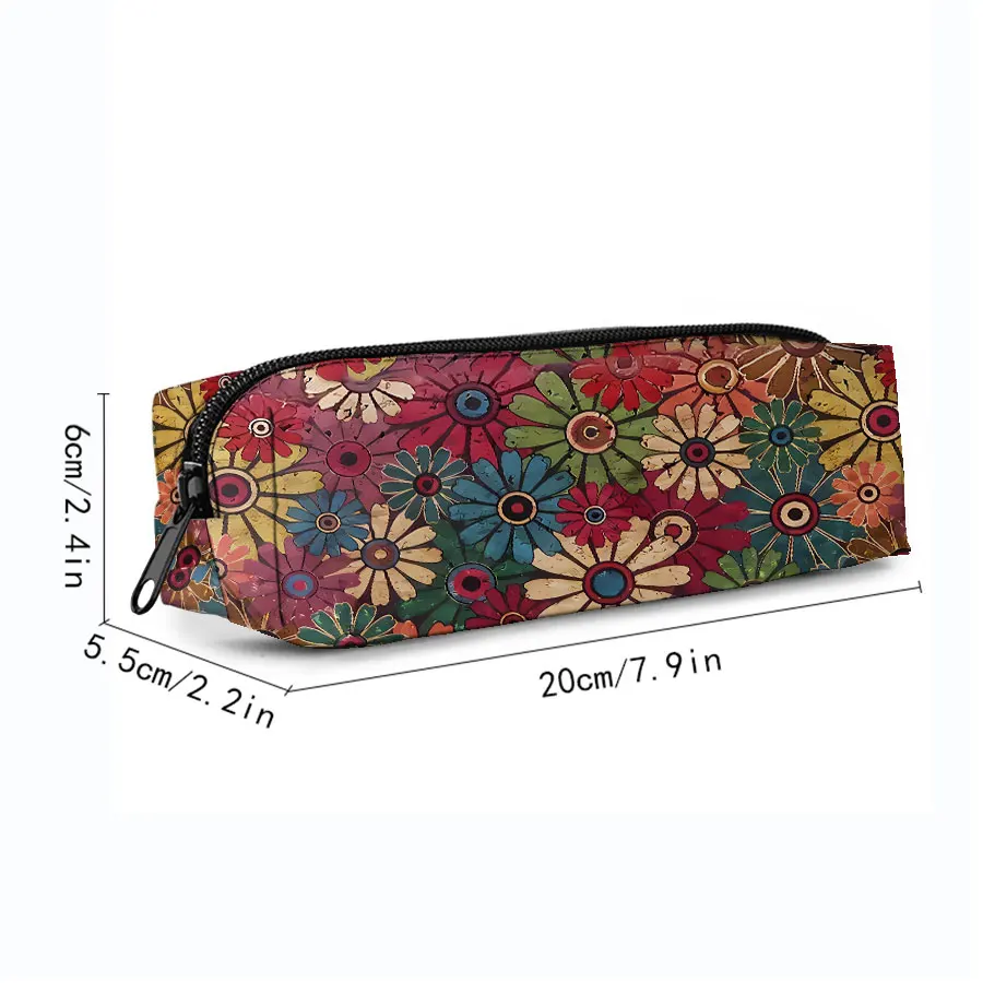 Flower Pattern Single Layer Printed Pencil Case for Boy/Girls Best Gifts 2D Flat Cartoon School Supplies Pen Bag for Children