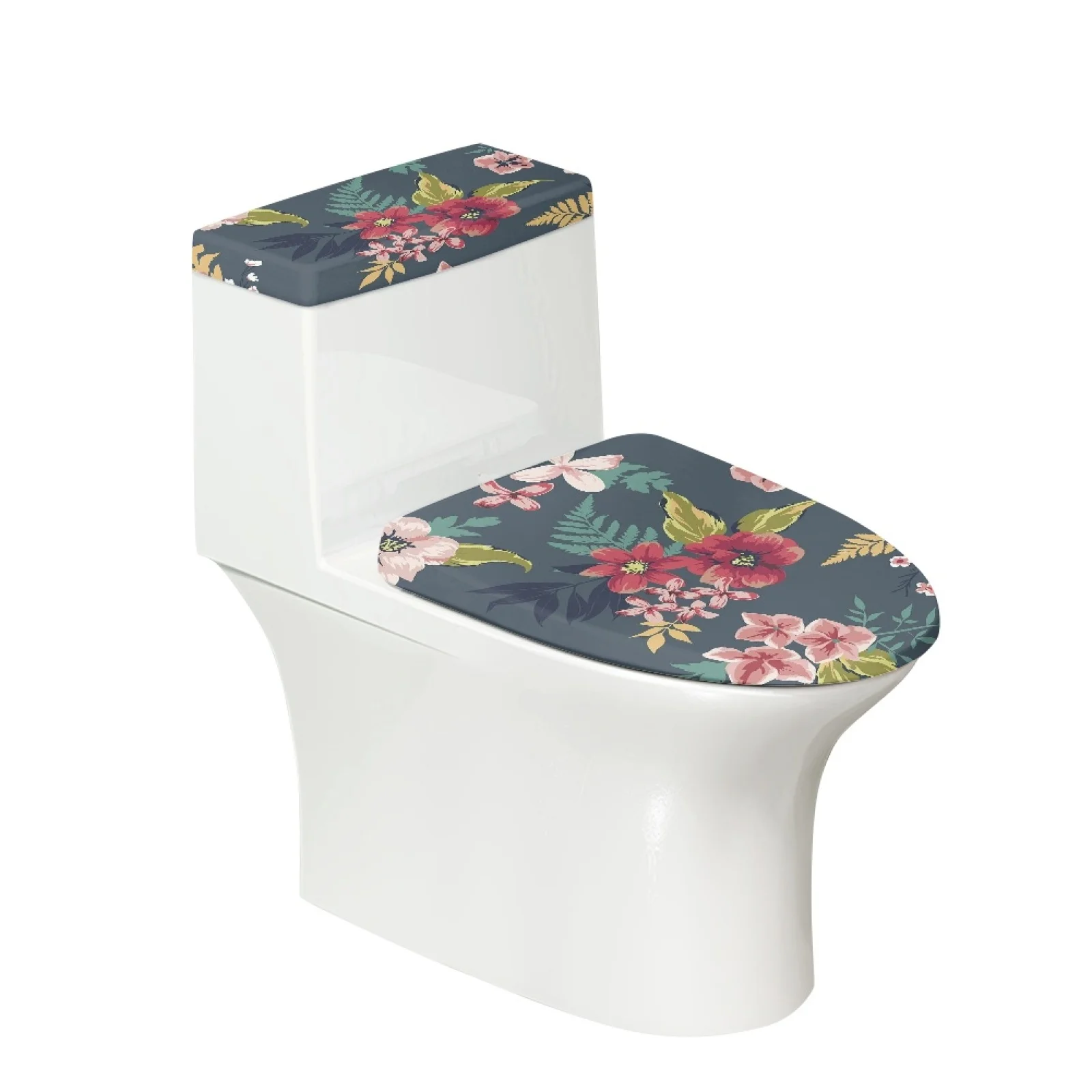 Toilet Cover and Tank Lid Protectors Tropical Flower Toilet Seat Covers Fits Most Toilet Tanks and Lids Stylish Toilet Cover Set