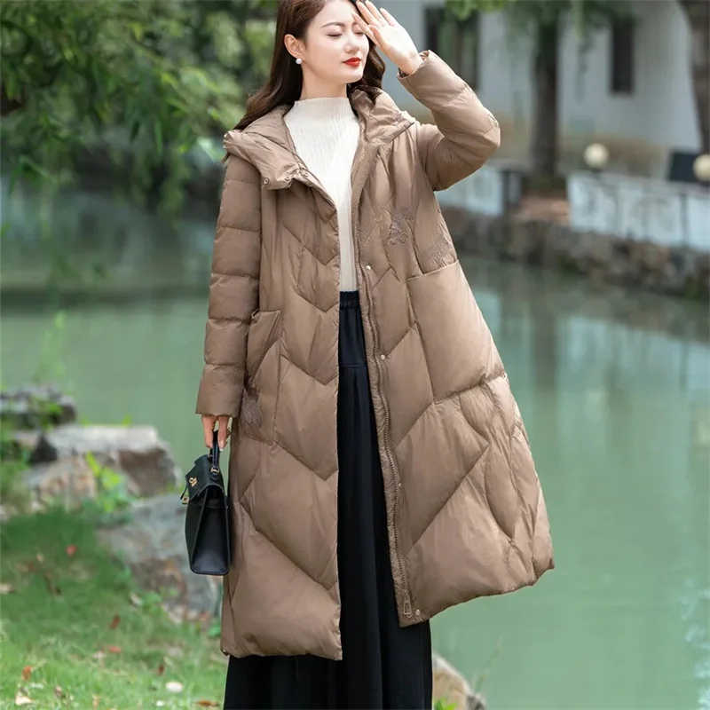 Damska kurtka puchowa z bawełny, modna, z kapturem, w stylu chińskim, elegancka parka zimowa, odzież wierzchnia dla kobiet.