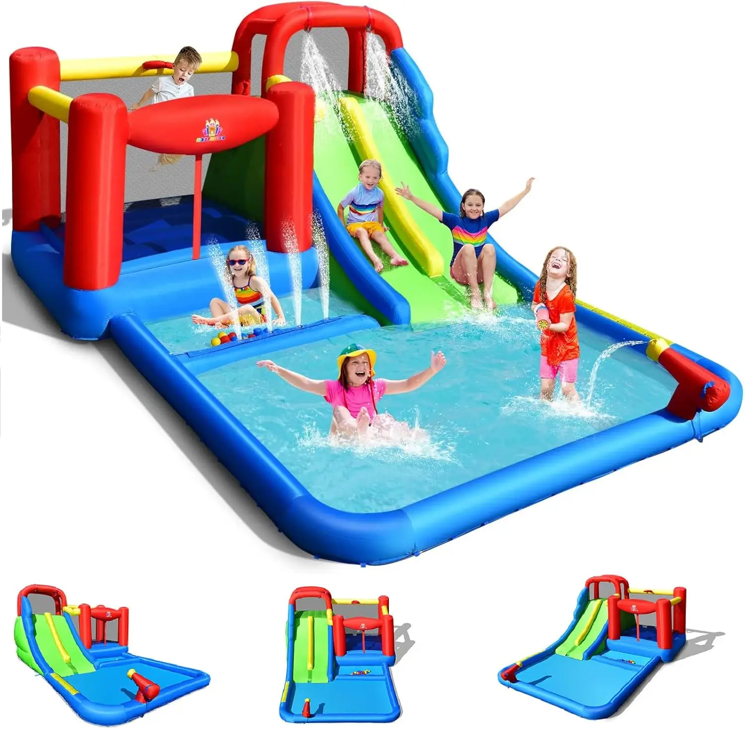 

Inflatable Water Slide, Mega Water Bounce House with 2 Slide & Ball Pit Wet Dry for Kids Outdoor Backyard Fun with Splash Pool,