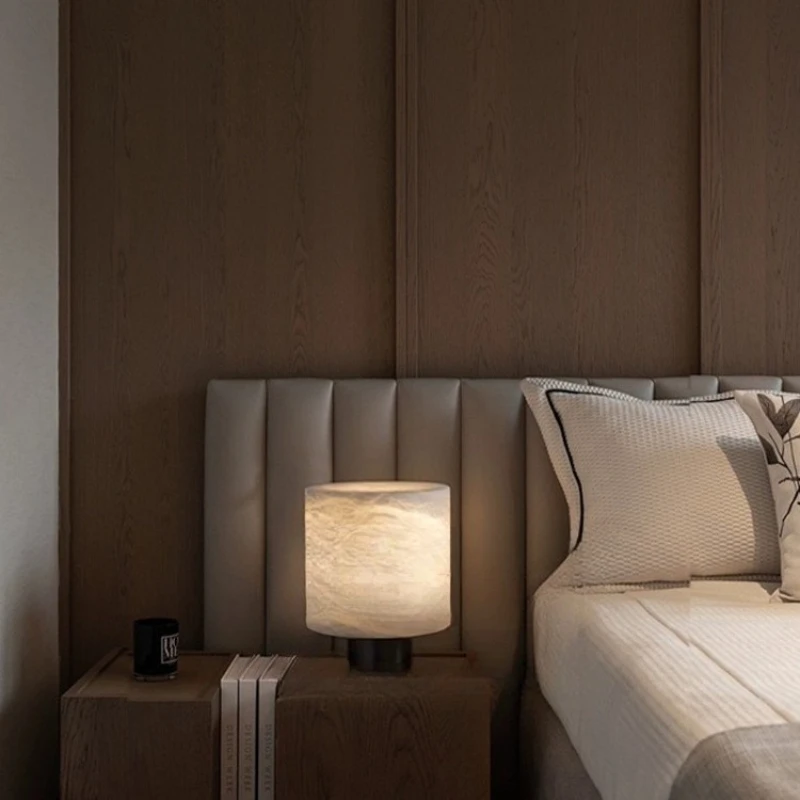 

New Chinese marble table lamp, high-end bedroom bedside lamp, retro atmosphere lamp, wabi-sandy design