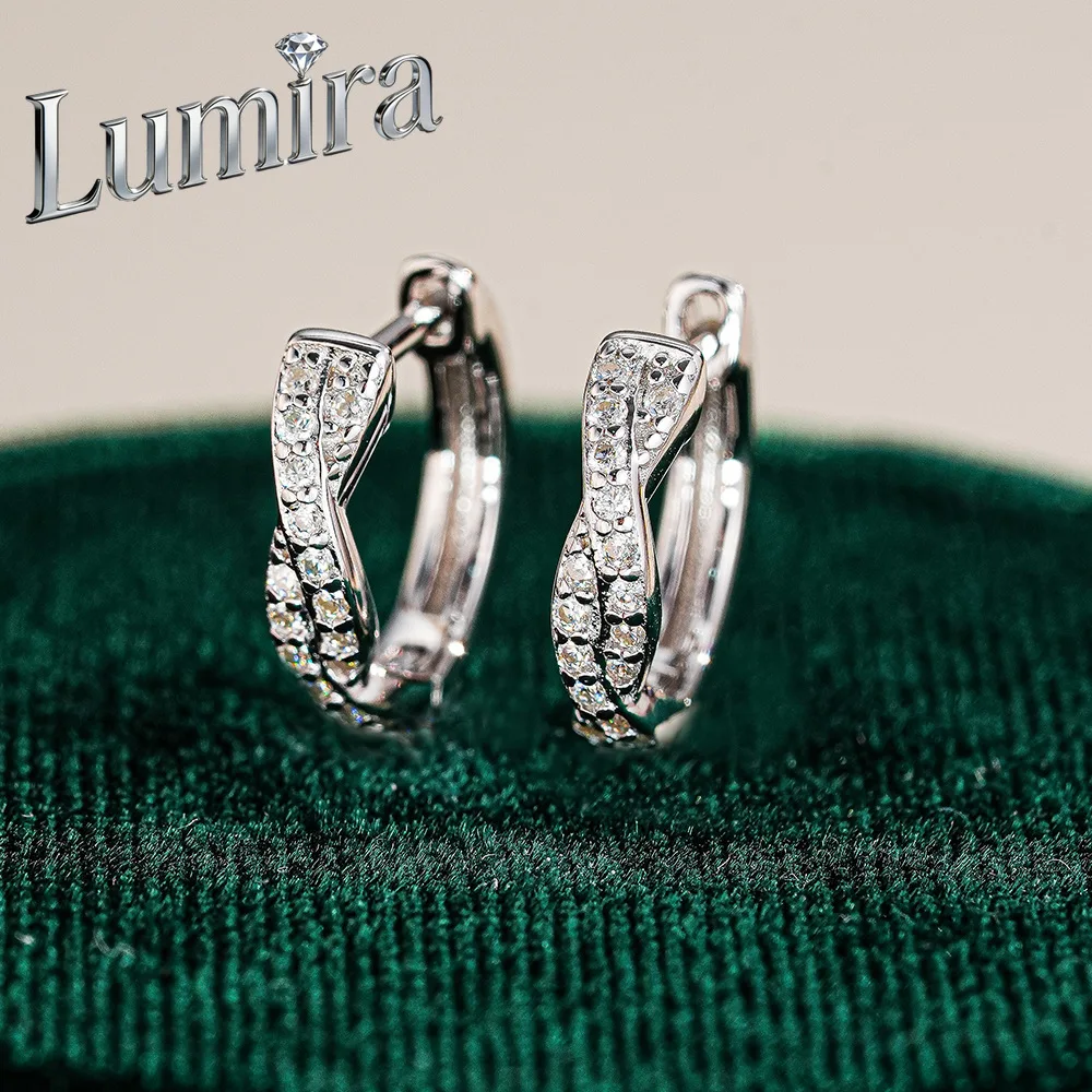 Lumira Platinum PT950 Chic Cross-Over Earrings Featuring Moissanite Stones Trendy Vintage Ear Cuffs