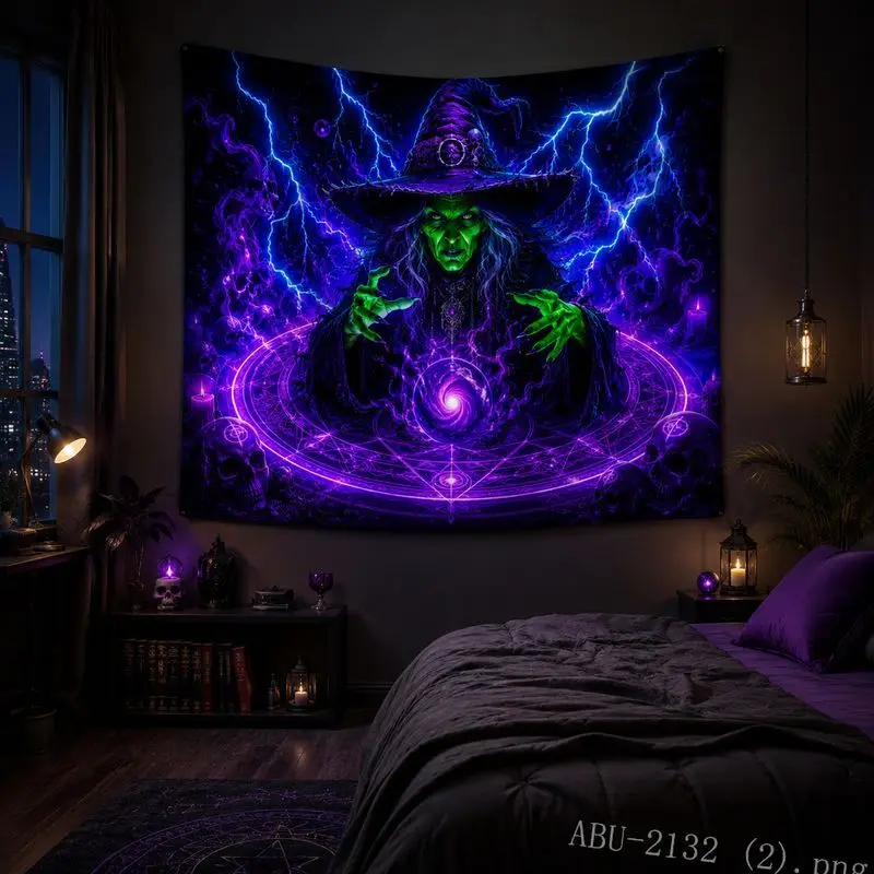 VIKAMA Mysterious Rune Geometric Tapestry, Fluorescent Fantasy Universe Wall Hanging, Aesthetic Dorm Esports Room Decoration