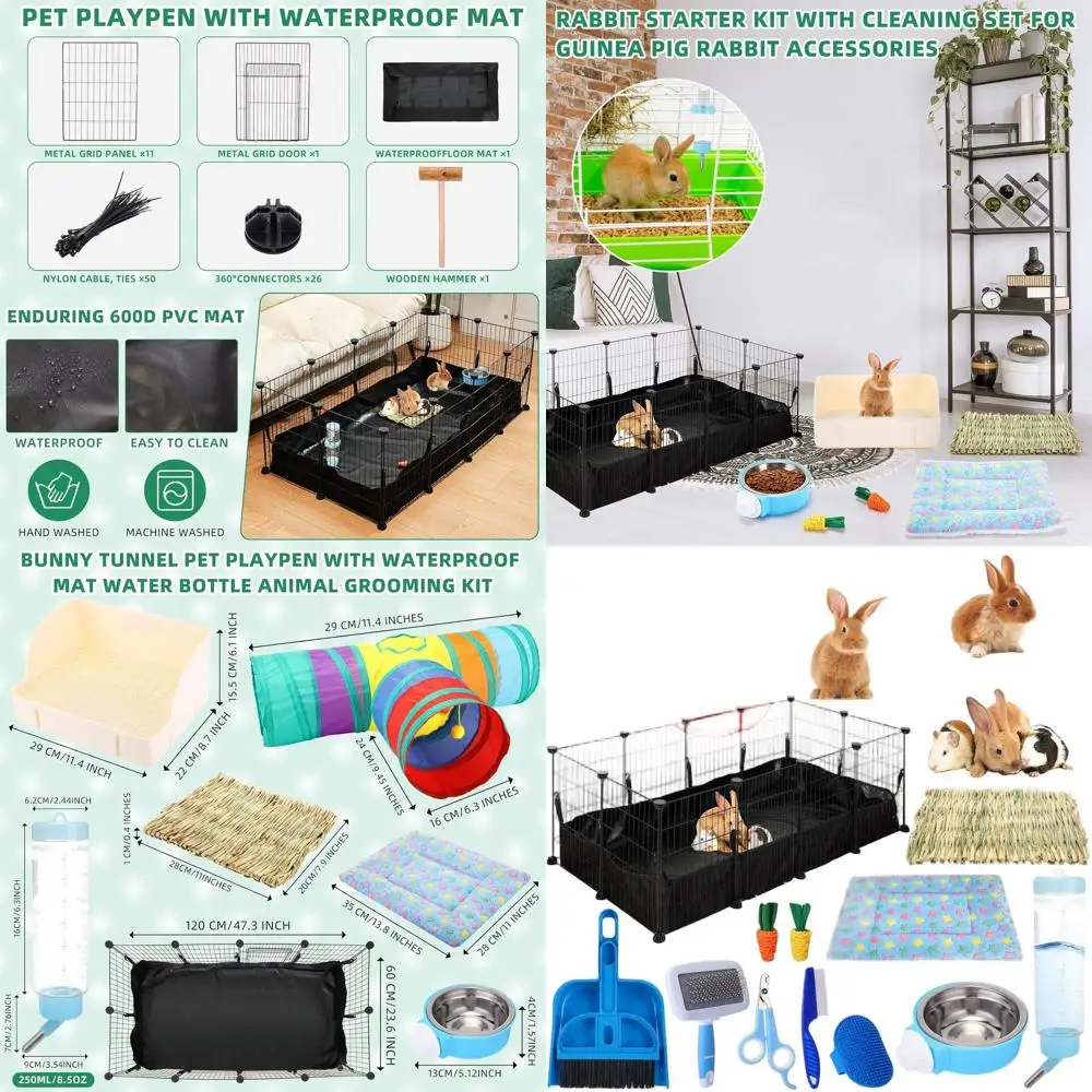 

Стартовый набор для кроликов: лоток для туалета, тоннель, манеж, водонепроницаемый коврик, бутылка для воды, набор для ухода, миска, одеяла, набор для уборки для кроликов.