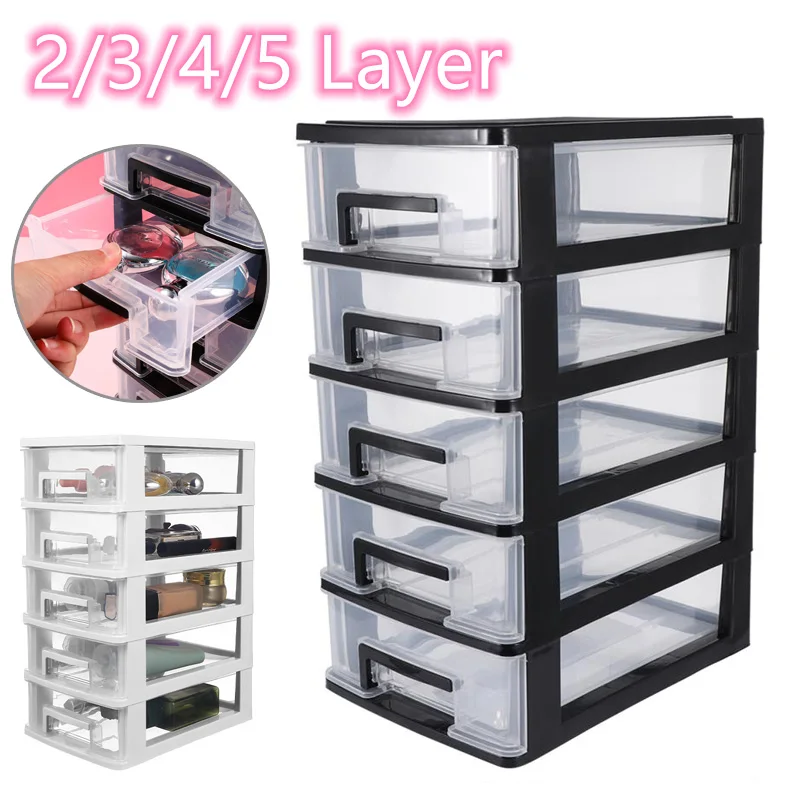 5/4/3/2 Layer Plastic Drawer Type Closet Dustproof Desktop Storage Box Space Saving Makeup Stationery Organizer Sundries Holder