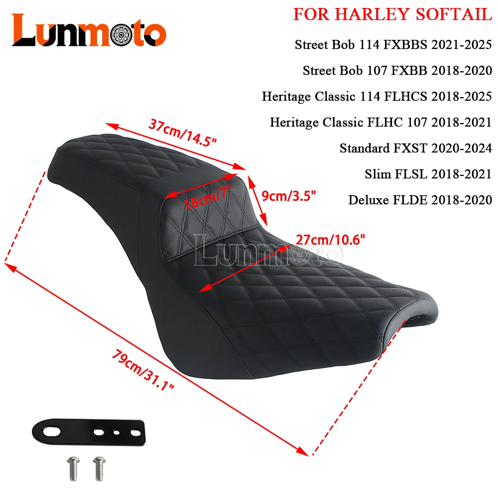 Motorcycle One Piece Driver Passenger Seat For Harley Softail Street Bob FXBB FXBBS Standard Heritage Classic Slim Deluxe2018-25 - view 3