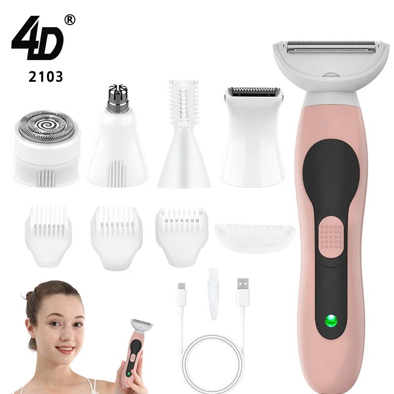 

5 In 1 Bikini Trimmer USB Charging Wet/Dry Face Hair Remover Multi-Purpose Painless Hair Removal for Face Nose Eyebrow