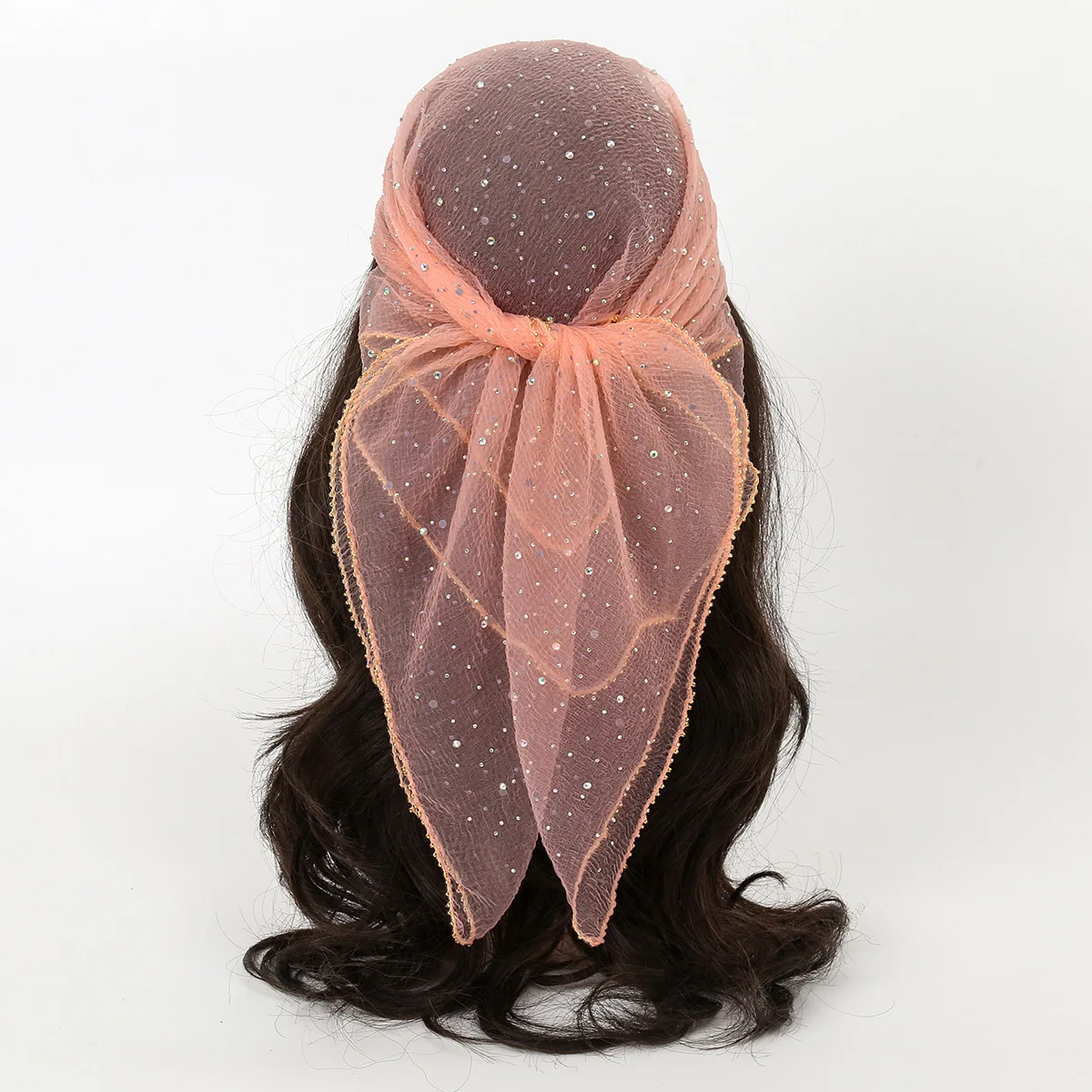 Foulard pour Femme Musulmane, Hijab à Paillettes, Voile en Dentelle et Tulle, Châle en Maille Transparente, Écharpe de Sauna, 80x80cm