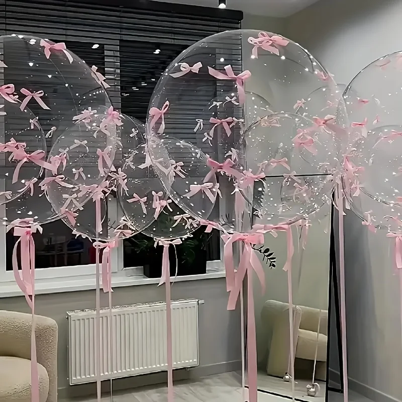 1 Juego de bolas transparentes con lazo rosa, conjunto de globos con cinta, propuesta del Día de San Valentín, decoraciones temáticas de mariposa para fiesta de cumpleaños
