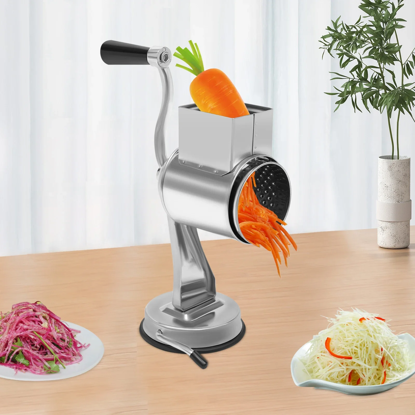 5-in-1 Rotary Cheese Grater Vegetable Slicer with Handle Stainless Steel, Kitchen Mandoline Slicer for Cucumbers, Lemons, Apples