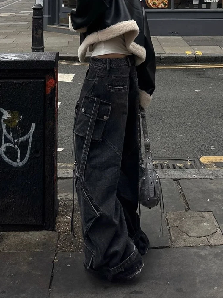 2024 stile punk Y2K streetwear lavato nero baggy cargo jeans pantaloni per le donne abiti firmati pantaloni da donna a gamba larga Ropa Mujer