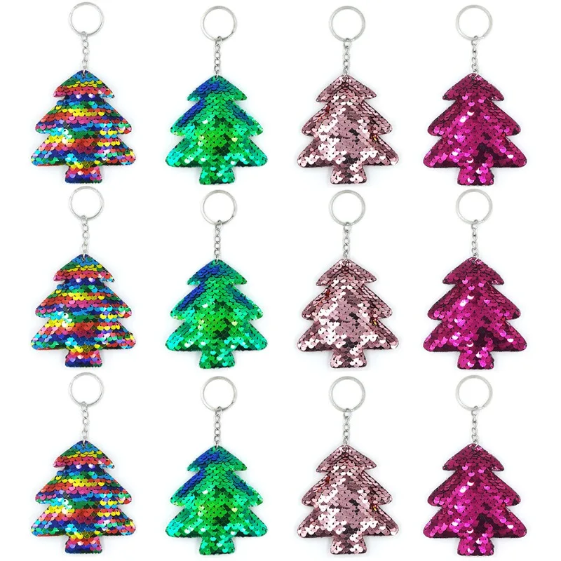 20pcs Sequins Christmas Tree Keychain Party Favors Kids Xmas Tree Keyring Handbag Decorations Gifts