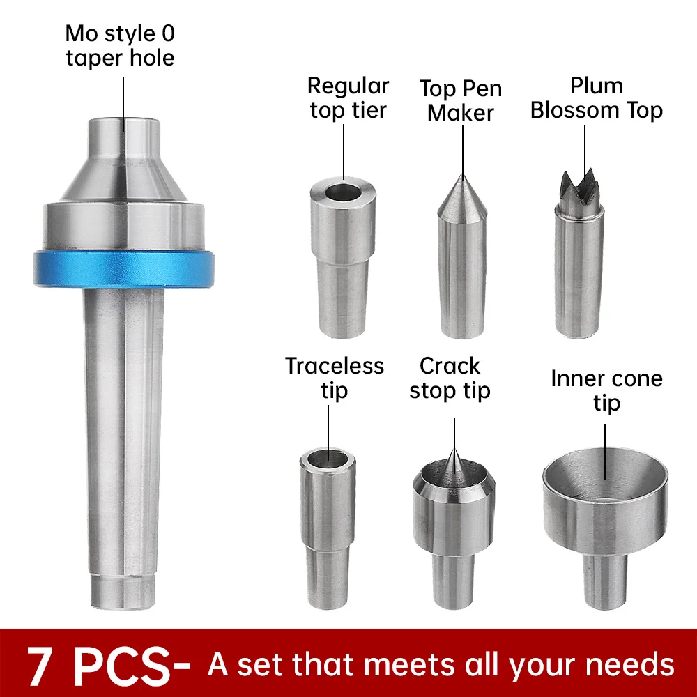 Morse Taper 2 Shank with 6PCs Interchangeable Center Live Points, Travail de calcul, Outil de tour à bois, MT2