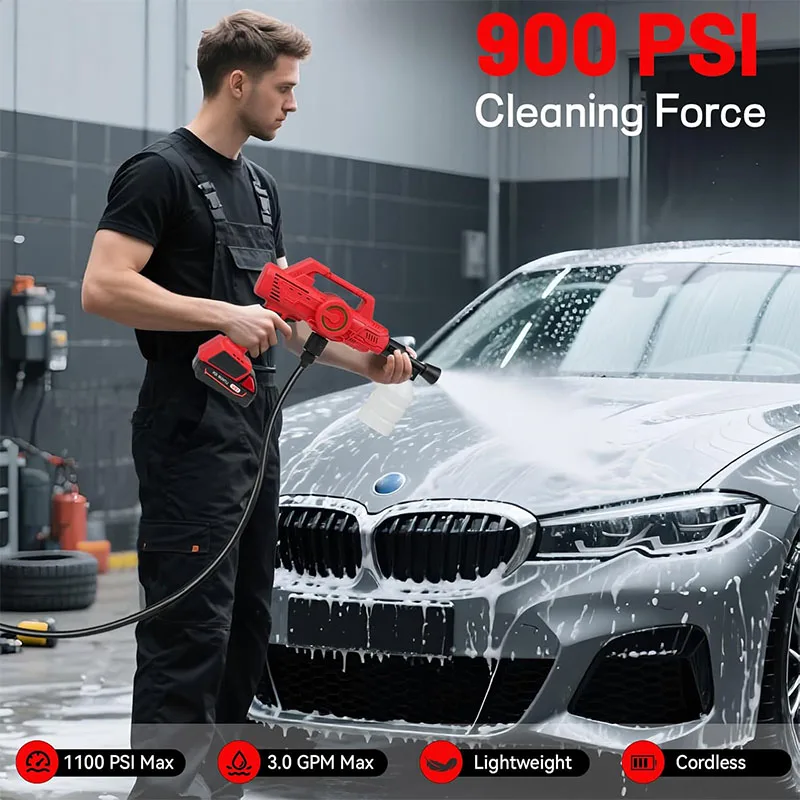 Cordless Car Cleaner Tool Compatible with Milwaukee M18 Battery, Portable Power Yard Cleaner with 6-in-1 Nozzle + Garden Hose Connector, Handheld Water Cleaner for Car/Garden/Boat (Tool Only)