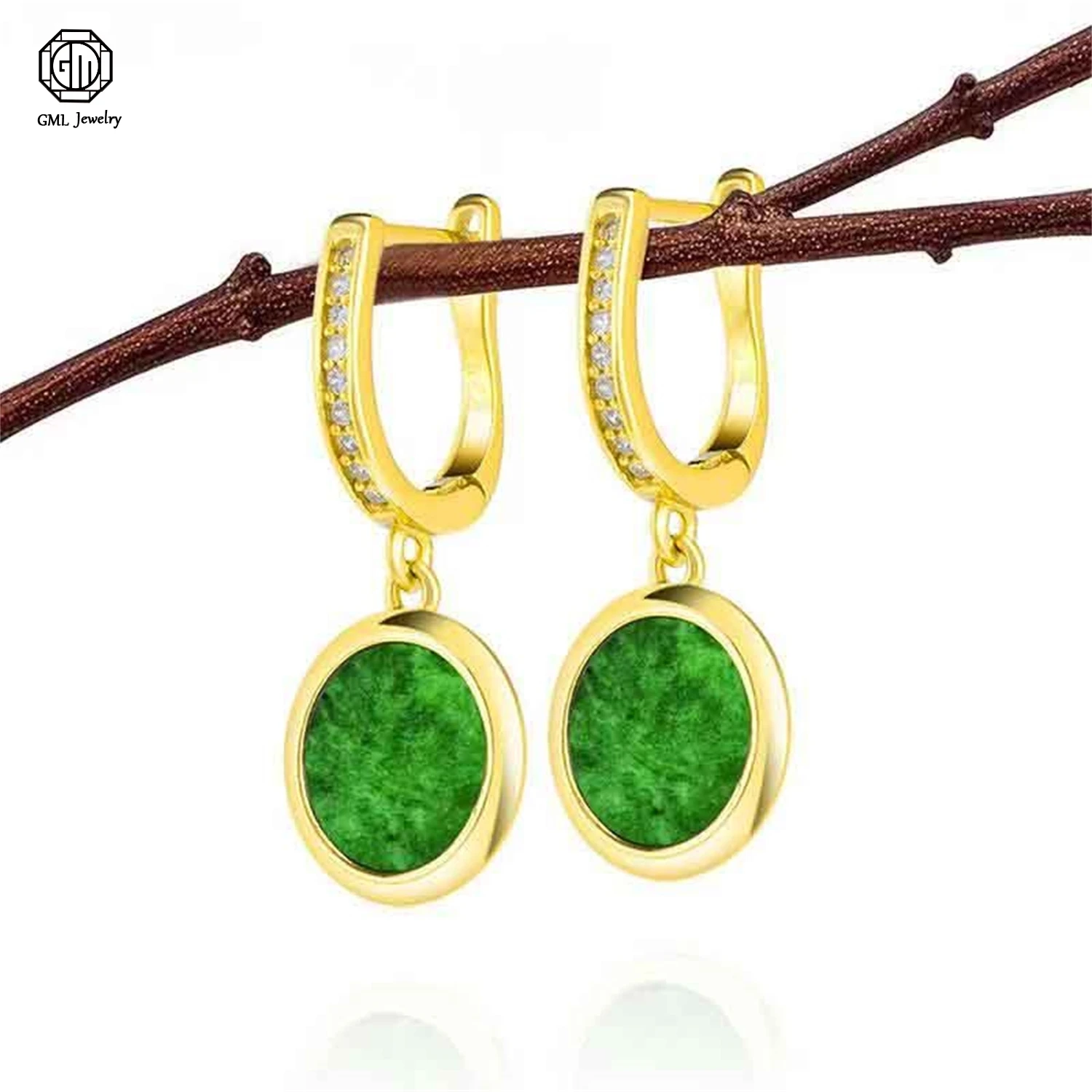 

Natural Grade A Jadeite Flower Green Earrings Sterling Silver Ice Translucent Women Fashion Exquisite Earrings Jewelry Gift