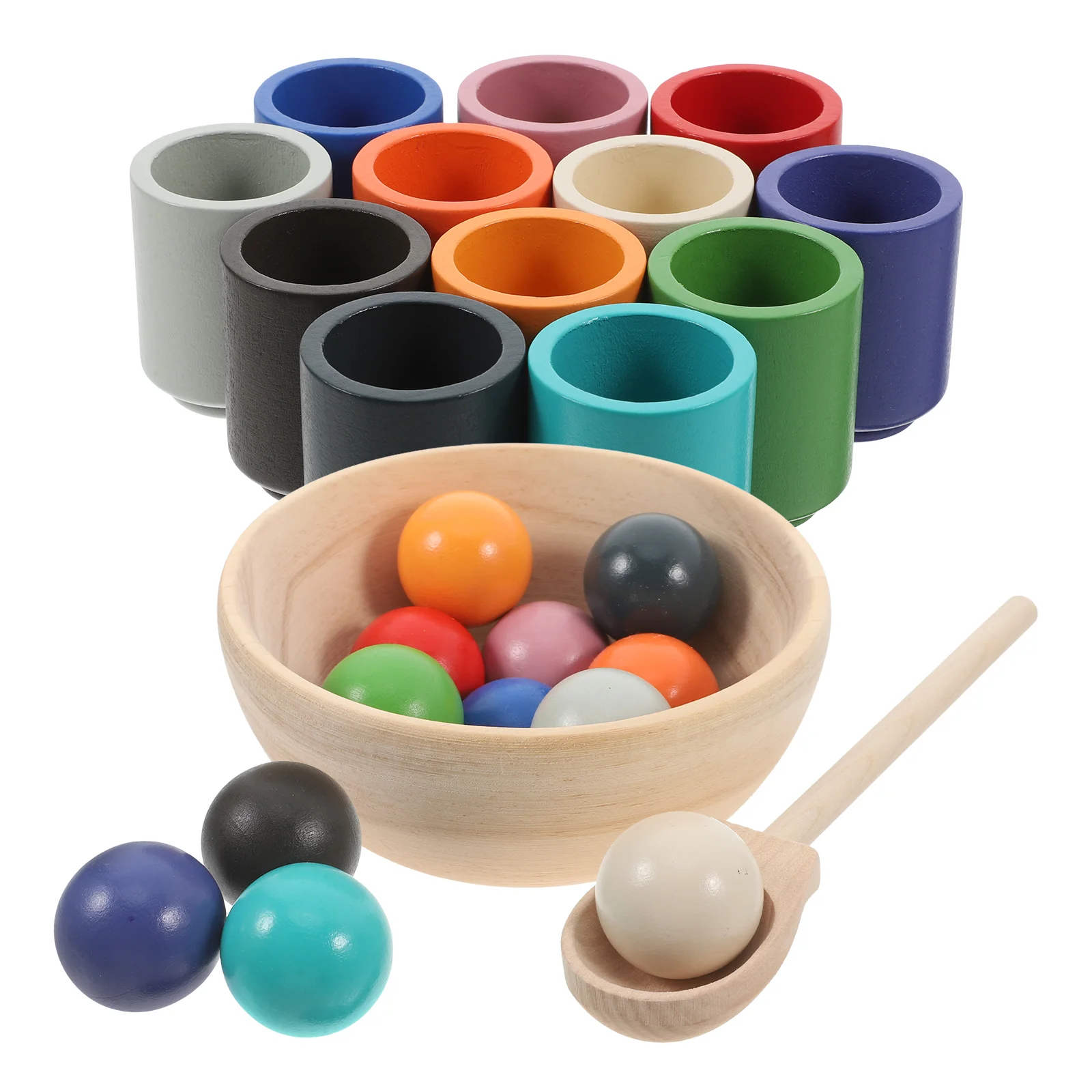 Juguetes de cuentas, juguete de clasificación de conteo de colores, taza y bola a juego, clasificación de pila para niños, bebé de madera