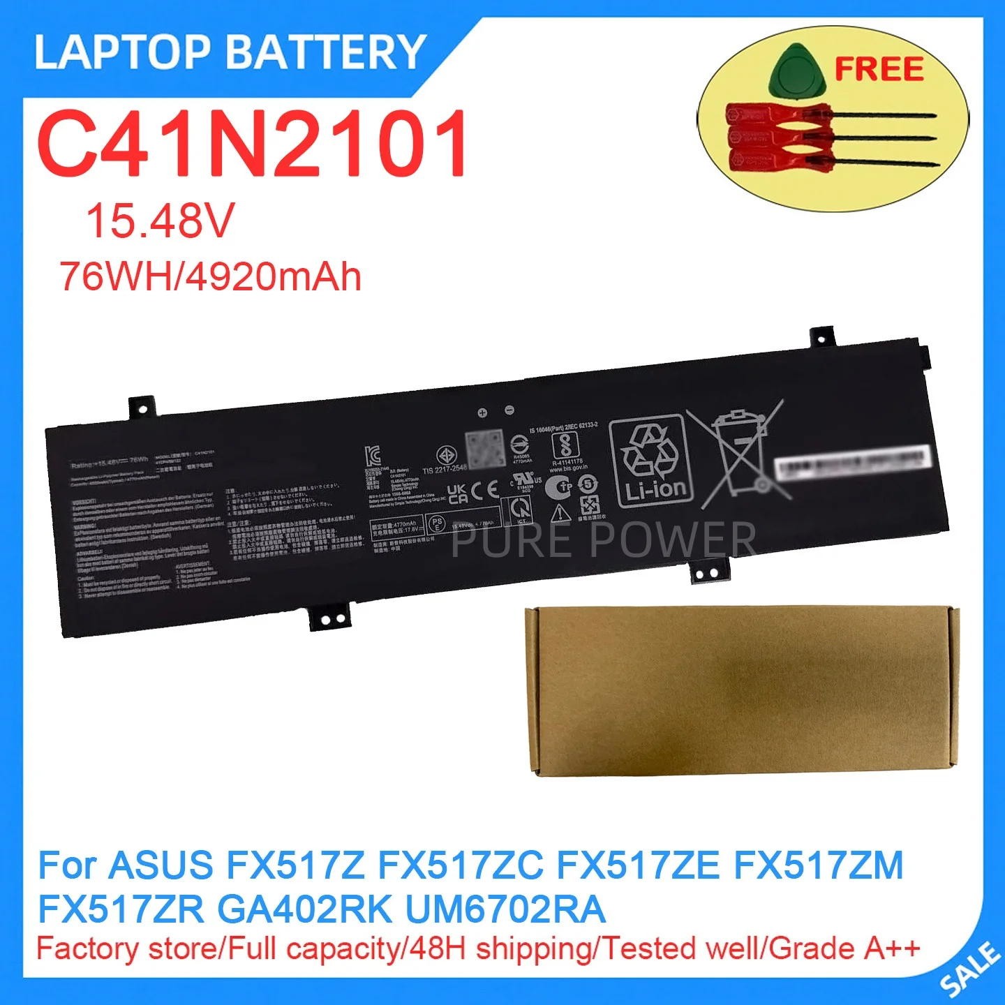 New Laptop Battery C41N2101 15.48V 76WH 4920mAh High Quality For ASUS FX517Z FX517ZC FX517ZE FX517ZM FX517ZR GA402RK UM6702RA