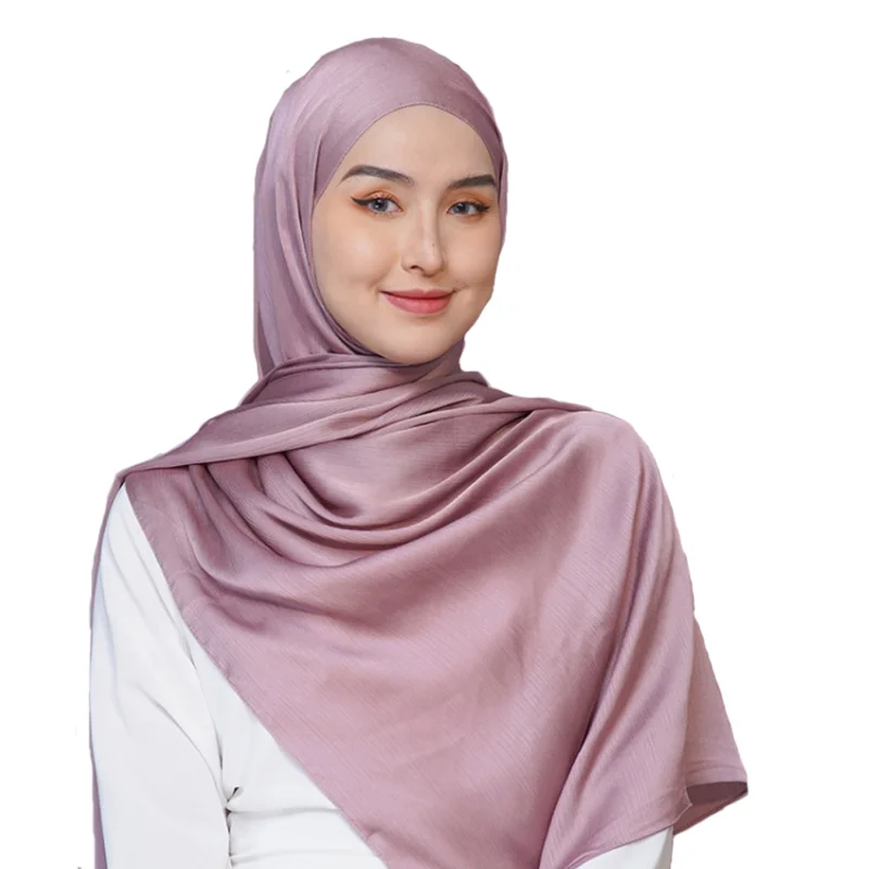 Syal Hijab Sutra SATIN Berkerut Baru Wanita MUSLIM Syal Wanita Panjang Warna Solid Polos Sifon Selendang Hijab 40 Warna