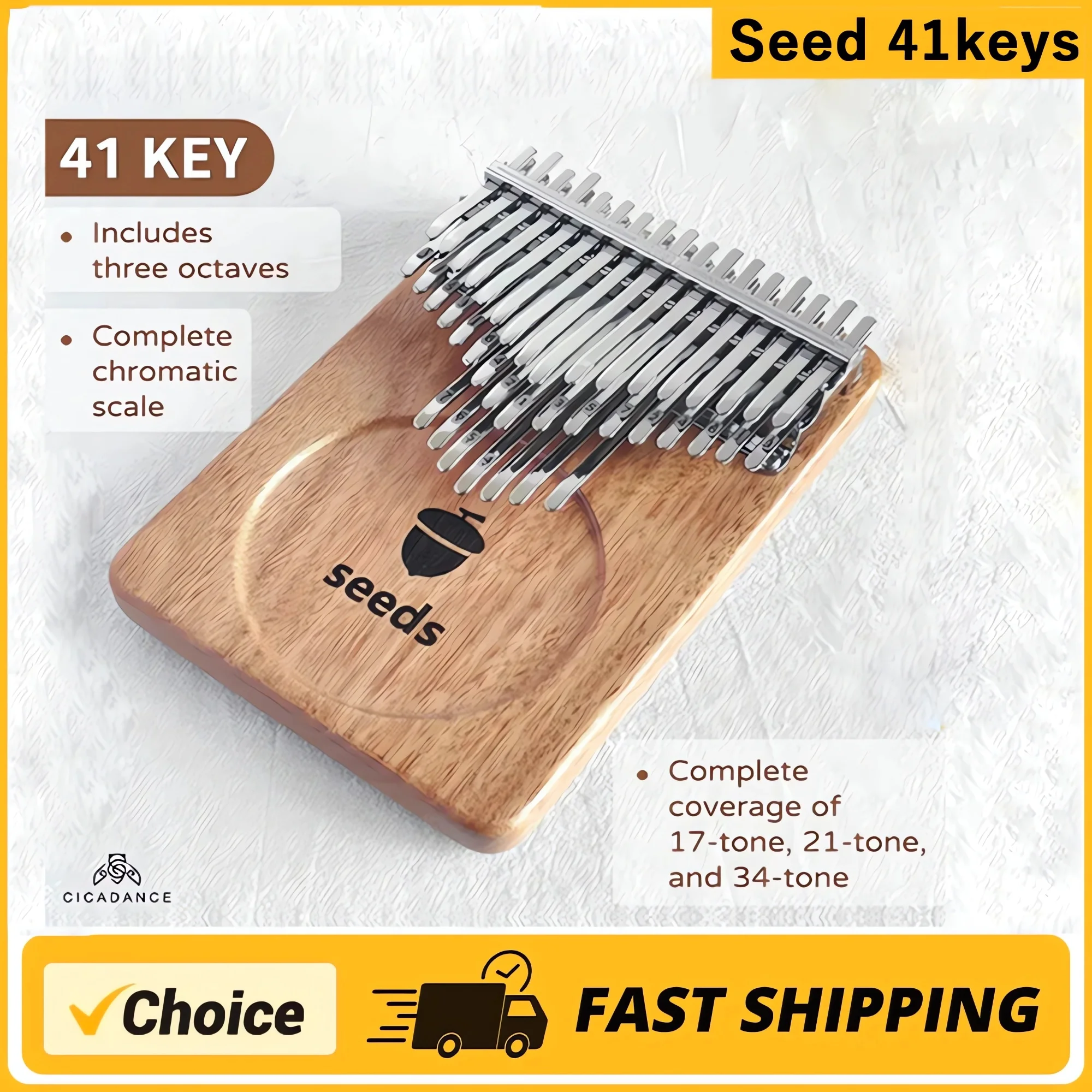 Seeds Chromatic Kalimba 41 Keys C Tone 3 Layer Professional Thumb Piano Handmade Okoume Wood Calimba Musical Keyboard Instrument