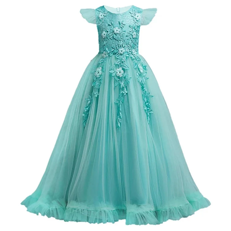 4-15Yrs Lace Teenagers Kids Girls Wedding Long Dress Elegant Princess Party Pageant Christmas Formal Sleeveless Baby Girls Dress