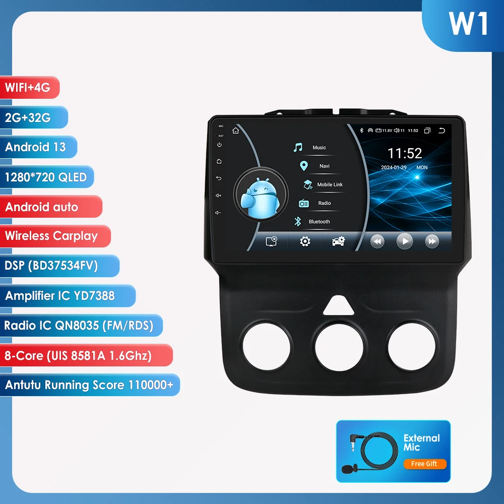 Hizpo 2din Android Auto Radio Voor Dodge Ram 1500 2500 3500 2013-2018 Handleiding Ac Autoradio Head Unit Navigatie Carplay Qled Scherm