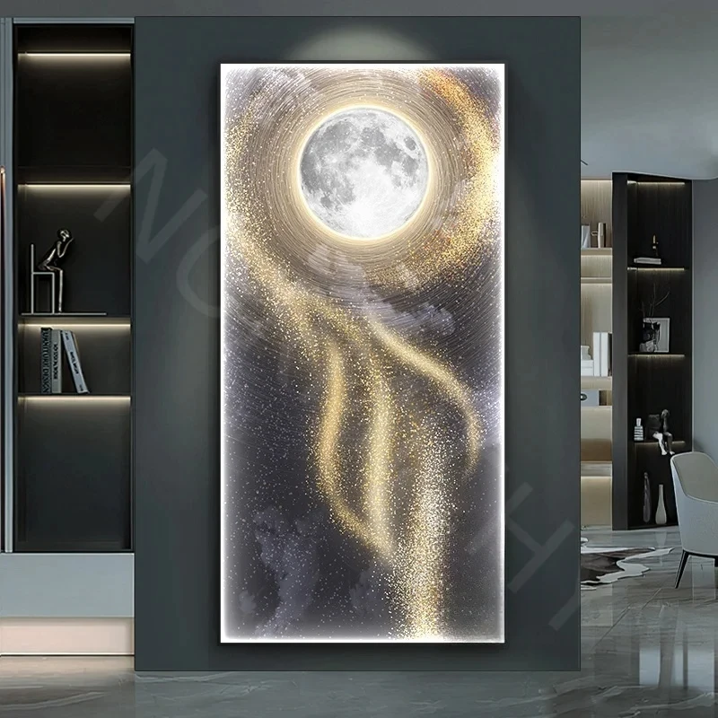 Decoração de parede requintada com murais de lua, luzes de parede pintadas por LED na sala de estar, lobby e hotel GN501TB