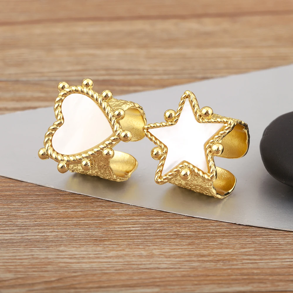 Nidin แหวนเปิดรูปหัวใจ/ดาวดีไซน์สร้างสรรค์ใหม่ปรับได้3สไตล์สำหรับผู้หญิงนำโชคแหวนประดับของขวัญปาร์ตี้